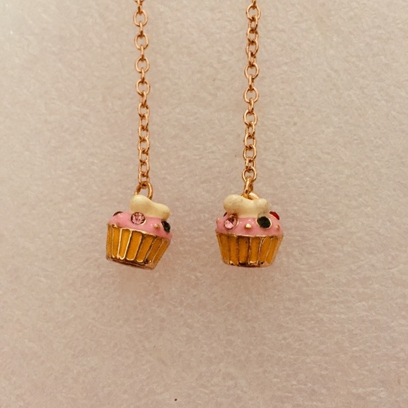 Fancy Dangle Pink Cupcake Earrings - Picture 5 of 6